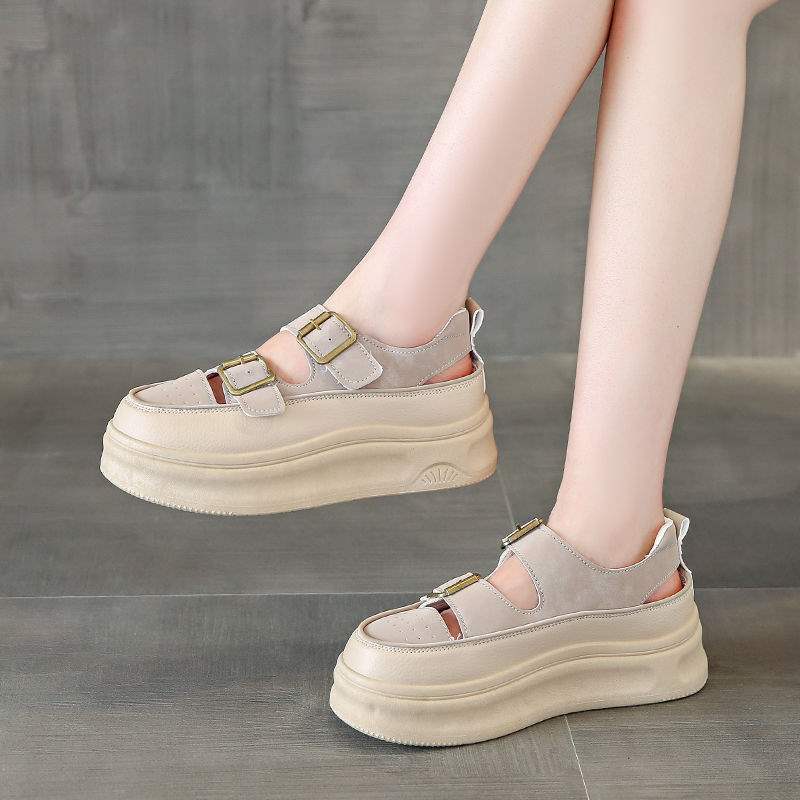 Women's Roman Closed-Toe Sandals2025Summer New Hollow Out Platform Wedge Thick Sole Height Increasing White Shoes Clogs