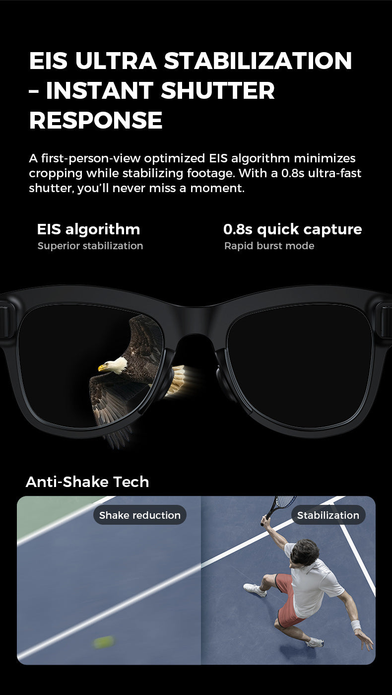 M01S Smart Glasses800100 Megapixel Camera with Image Stabilization1200P Video Recording AI Simultaneous Translation Character Recognition
