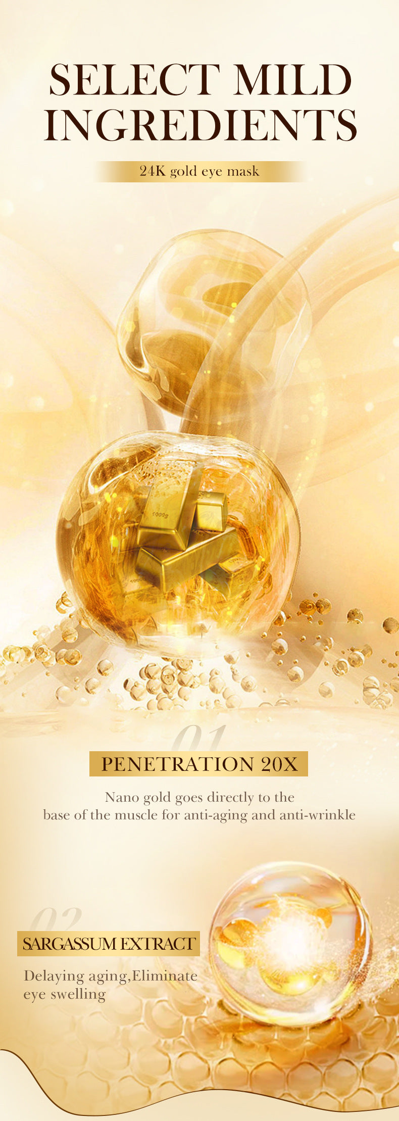 Eye Mask7.9g FAYANKOU24K Golden Aloe Vera Hydrating Nourishing Eye Mask Cross-Border Wholesale