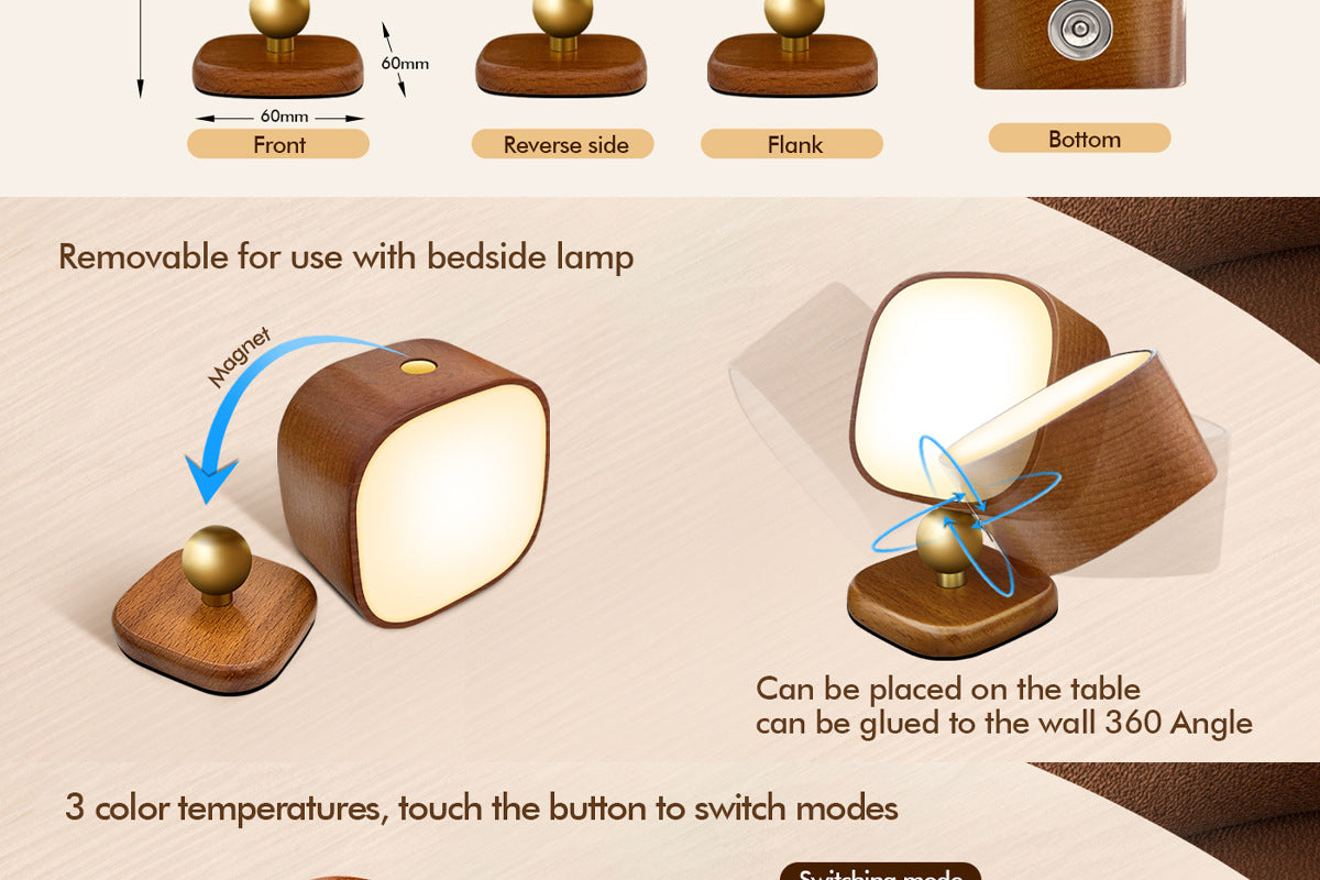 Square Solid Wood Sensor Light New Creative Cabinet Light Bedside Bedroom Smart LED Radar Human Body Night Light