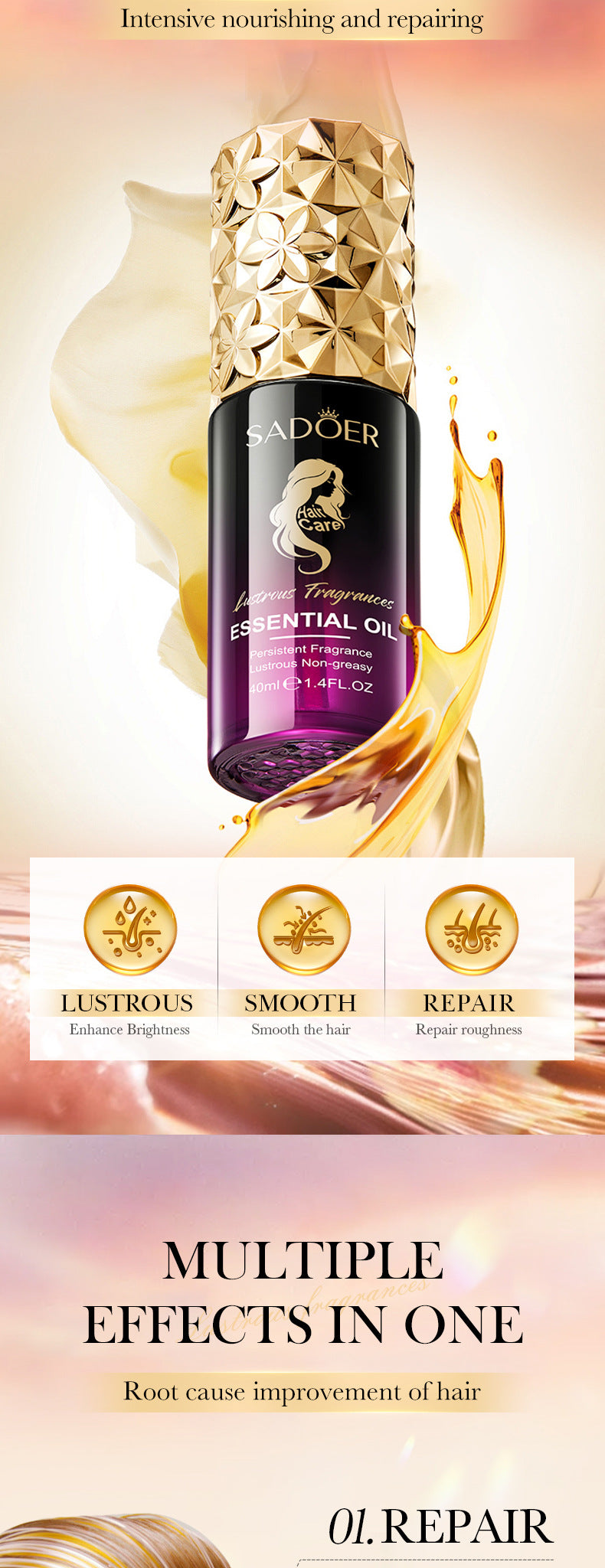 Full English Fragrance Hair Care Essential Oil40ml SADOER Repair Smooth Nourishing Hair Conditioner  Wholesale