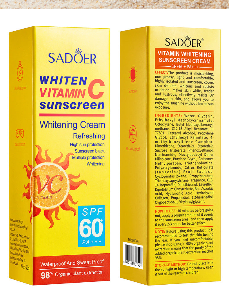SPF60+VC Sunscreen SADOER Vitamin C Isolation Refreshing Sunscreen Lotion Cross-Border Wholesale