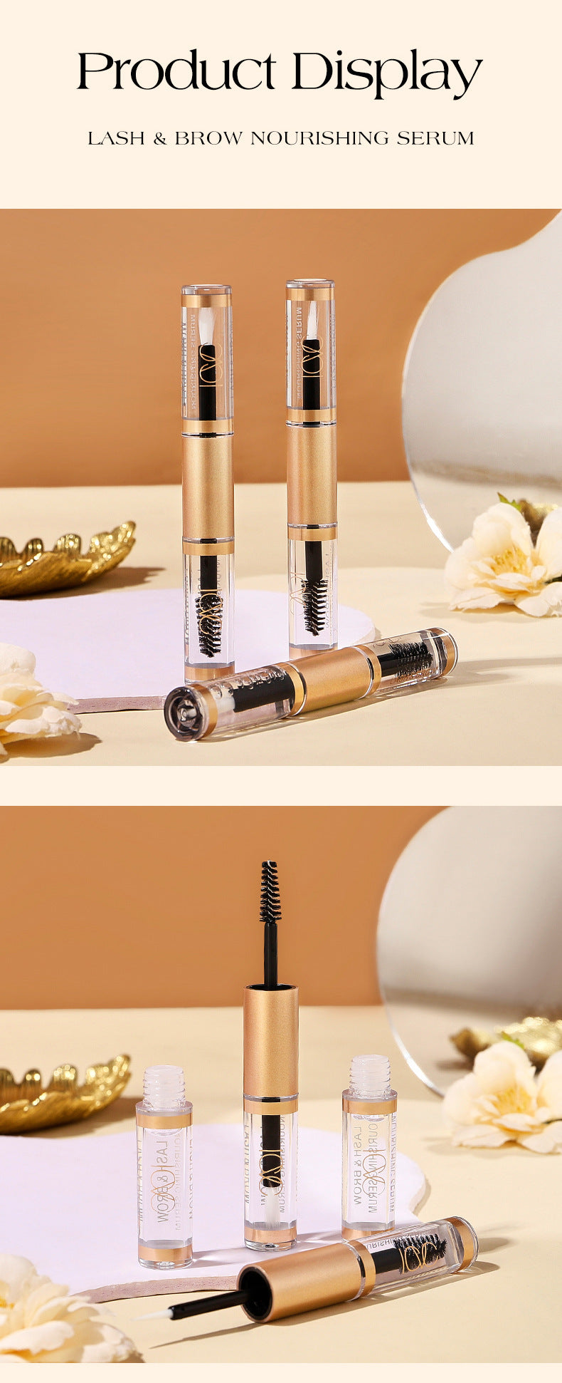 European Dropshipping Double-Ended Mascara Curling Dense Eyebrow Liquid Packaging Makeup Customizable Label