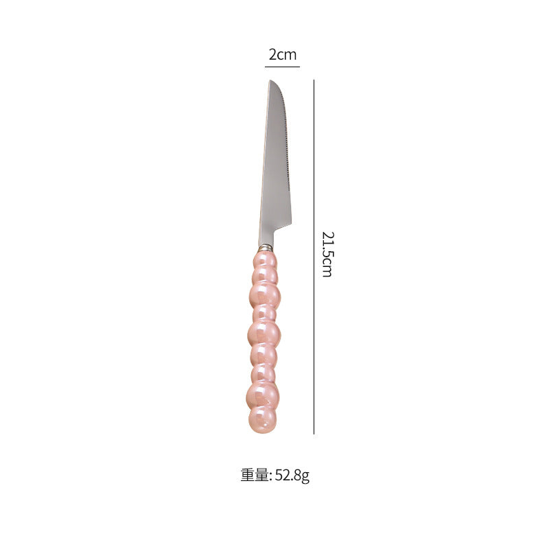 Pearl Ceramic Handle Knife European Style Set Light Luxury Nordic Style304Stainless Steel Western Cutlery Knife Fork Spoon INS