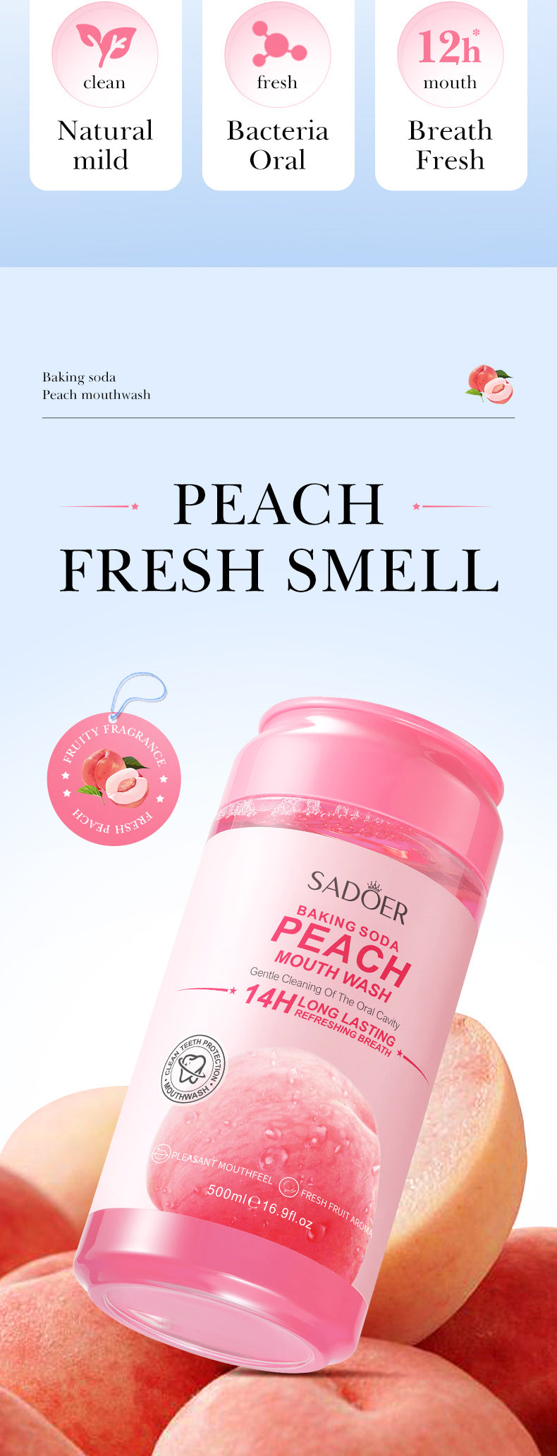 Fruit Mouthwash SADOER Fresh Orange Baking Soda Tooth Stain Remover Mouthwash Bottle Cross-Border Wholesale