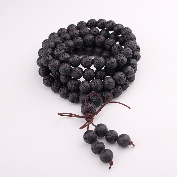 Men's Volcanic Stone Bow Bracelet108Elastic Cord Natural Stone8mm Beaded Volcanic Stone Long Bracelet