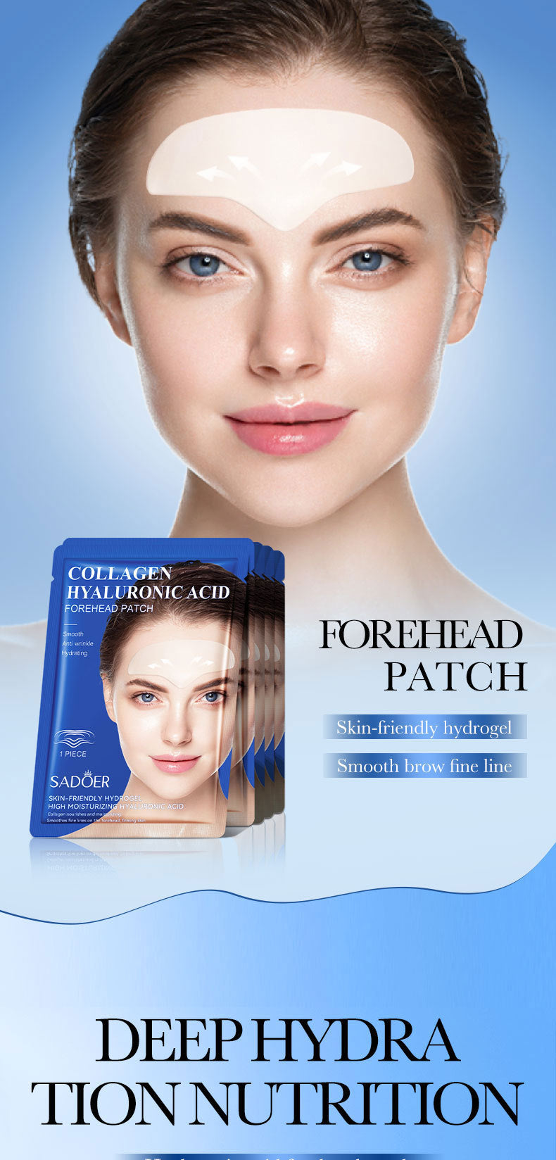 Full English Hyaluronic Acid Forehead Patch SADOER Collagen Firming Improves Forehead Wrinkles  Wholesale