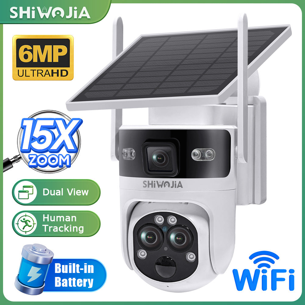 New three-eye waterproof solar camera15Times6MP High Definition Wireless Multi-zone Surveillance Gun Ball Machine