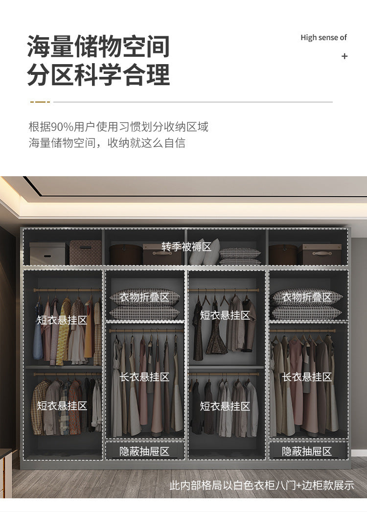 Light Luxury Glass Door Wardrobe Modern Home Bedroom Cloakroom Custom Processing Assembly Wardrobe Storage Large Wardrobe