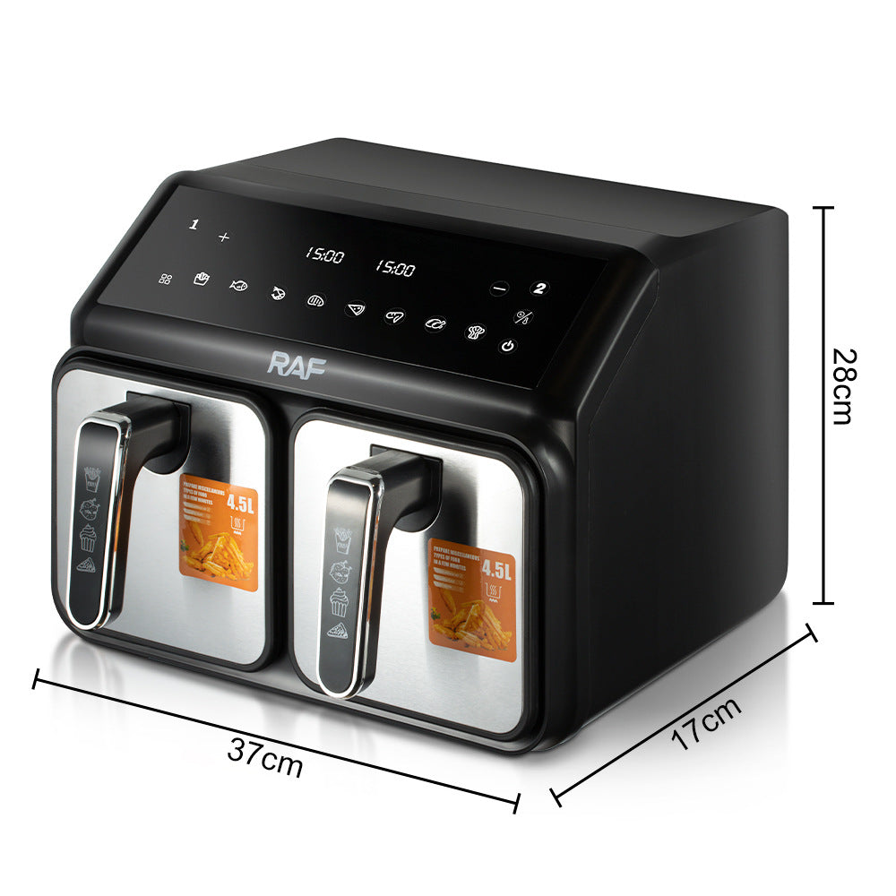RAF European Standard Dual Compartment Large Capacity Multifunctional Dual Pot Dual Basket Air Fryer Smart Touchscreen Oil-Free