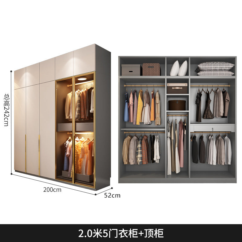 Light Luxury Glass Door Wardrobe Modern Home Bedroom Cloakroom Custom Processing Assembly Wardrobe Storage Large Wardrobe