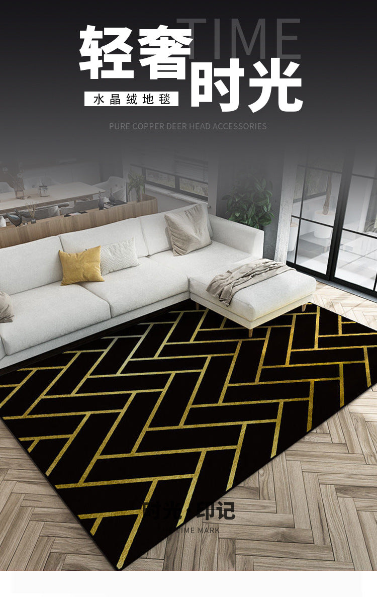 Carpet for Living Room, Stain-Resistant, Easy to Clean, Crystal Velvet Sofa Coffee Table Rug, Cooling, Silent, Light Luxury, Non-Slip Bedroom Bedside Rug