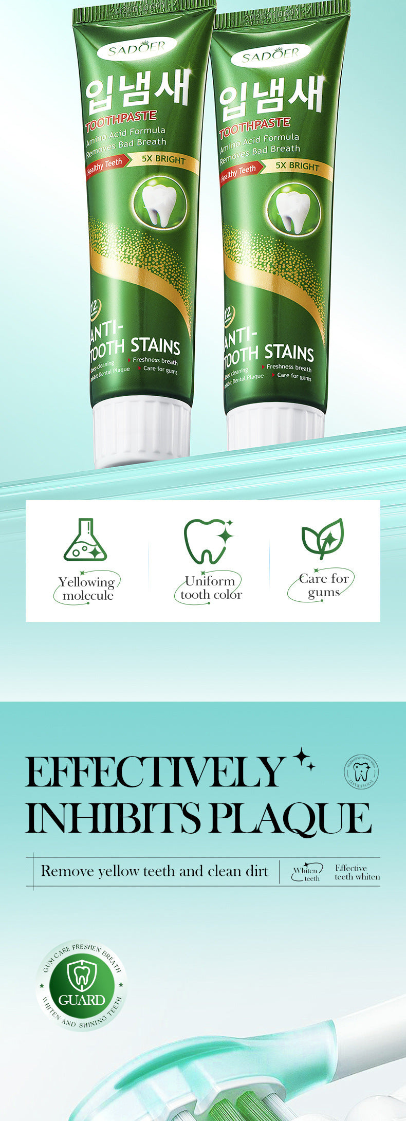 Amino Acid Cleansing Tooth Stains and Bad Breath Toothpaste SADOER Toothpaste Cross-Border Wholesale