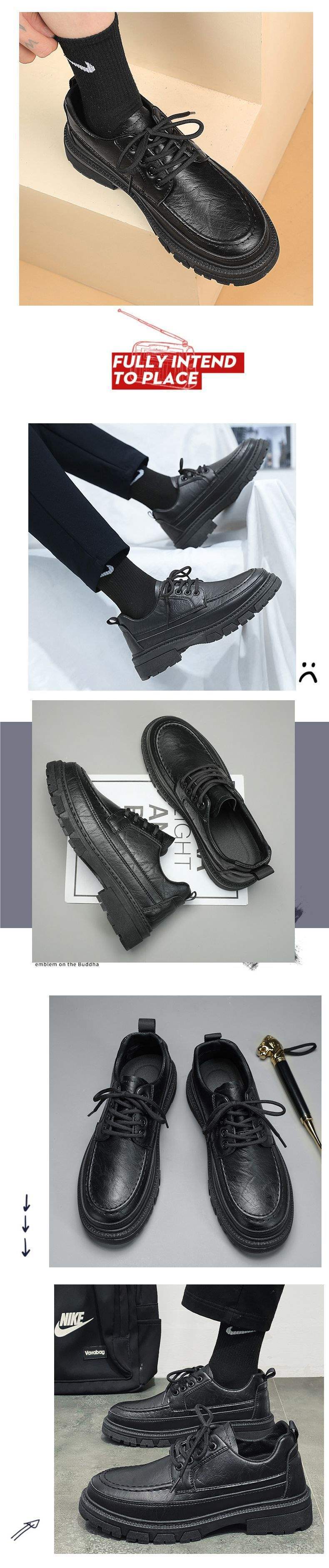 Autumn Men's Casual Leather Shoes Big Toe Shoes British Work Shoes Korean Style Trendy Black Leather Shoes Shallow Mouth Trendy Shoes