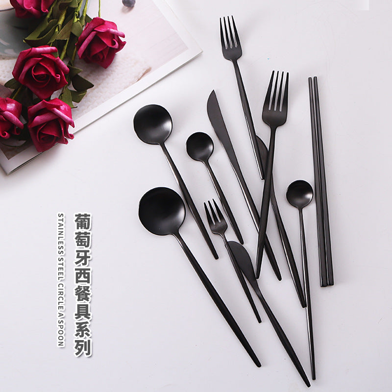 304Portuguese Full Series Western Cutlery Matte Retro Tableware Steak Knife Fork Spoon Dessert Knife Ice Spoon Set