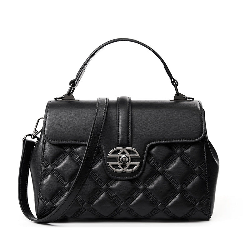 Lingge New Fashion Women's Bag Top Layer Cowhide Large Capacity Versatile Trendy Single Shoulder Crossbody Bag Genuine Leather Light Luxury Handbag