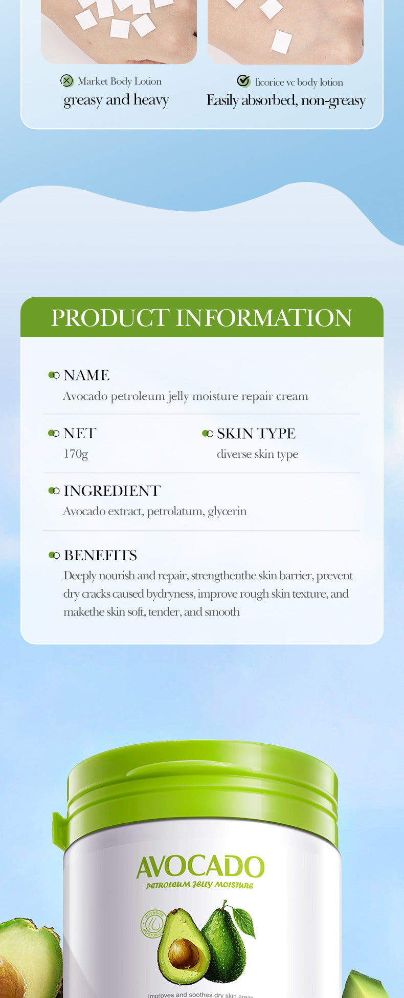 Full English Avocado Repair Cream FAYANKOU Vaseline Soothing Anti-Cracking Moisturizing Lotion  Wholesale