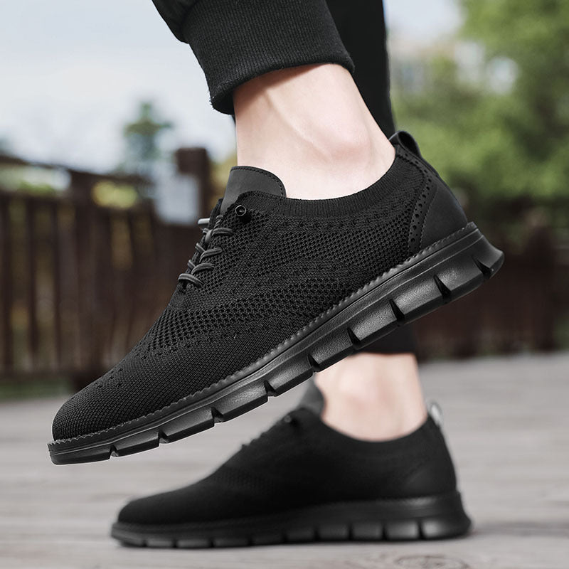 2025New Large Size Flyknit Casual Trendy Shoes Men's Brogue Carved Loafers Executive Business Shoes