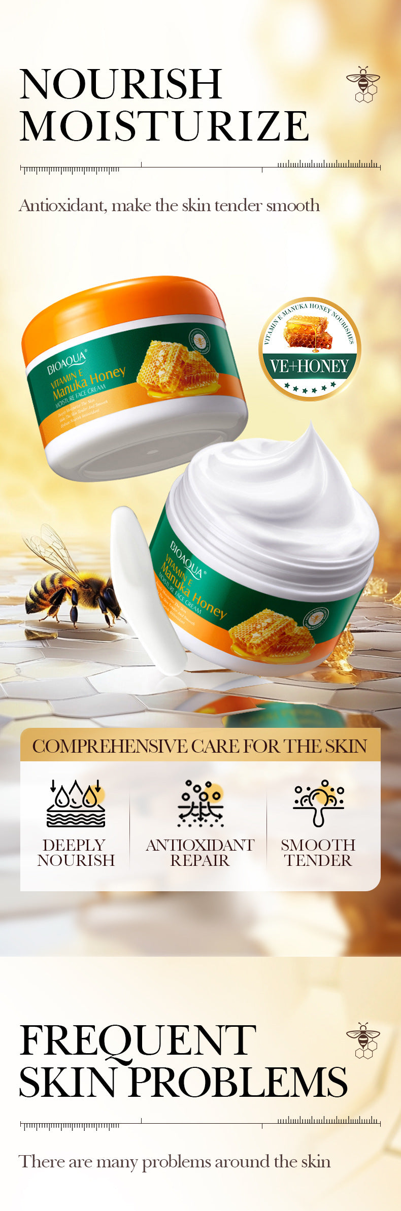 Vitamin E Manuka Honey Face Cream BIOAOUA Moisturizing and Nourishing Face Cream Cross-Border Wholesale