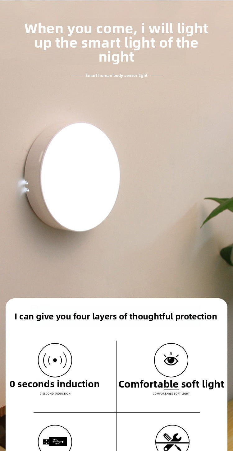 LED Intelligent Human Body Sensor Light USB Rechargeable Night Light Corridor Light Home Aisle Wardrobe Light Bedroom Bedside Light