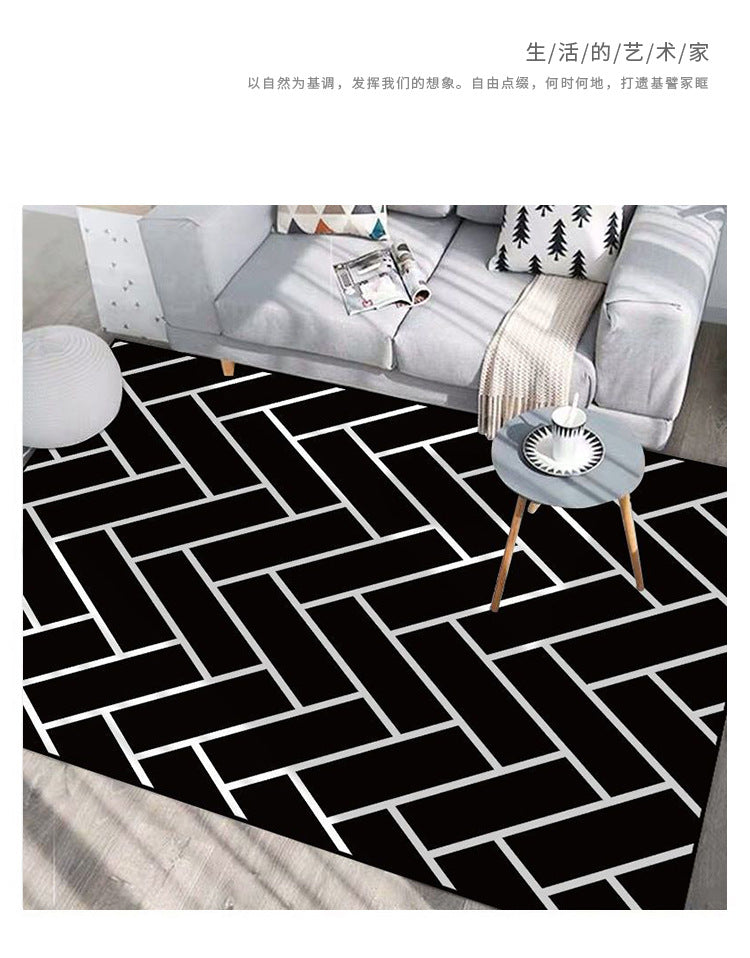 Carpet for Living Room, Stain-Resistant, Easy to Clean, Crystal Velvet Sofa Coffee Table Rug, Cooling, Silent, Light Luxury, Non-Slip Bedroom Bedside Rug