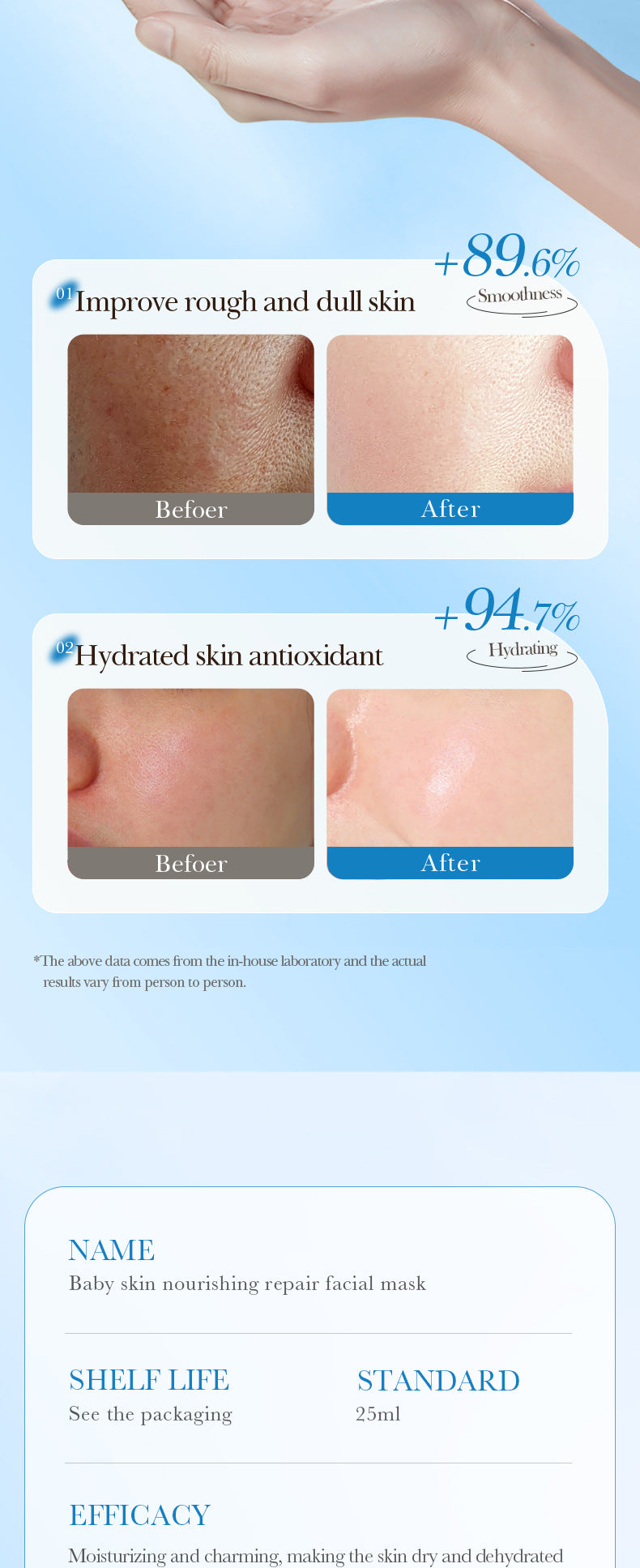 Baby Face Mask25g SADOER Moisturizing, hydrating, skin-smoothing facial mask sheets for cross-border foreign trade wholesale