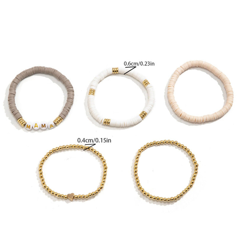 Women's Holiday Gift Soft Clay Bracelet for Mom Mother's Day Heart Bracelet MAMA Alphabet Soft Clay Bracelet Set