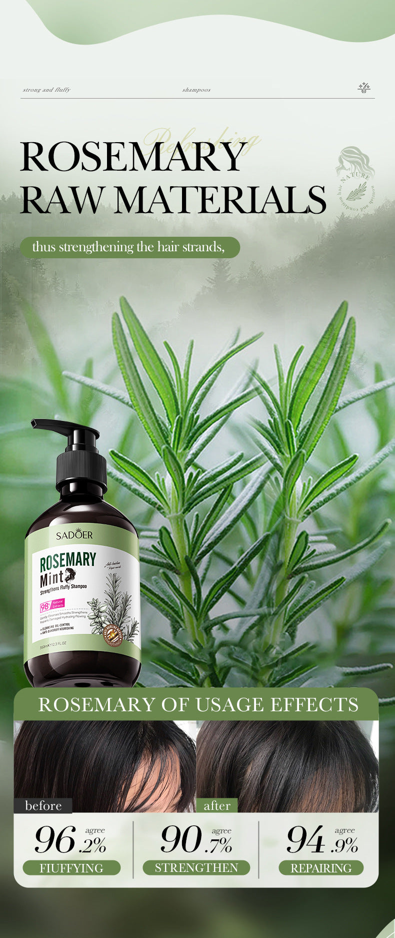 Full English Mint Rosemary Fluffy Shampoo SADOER Strong Shampoo  Wholesale