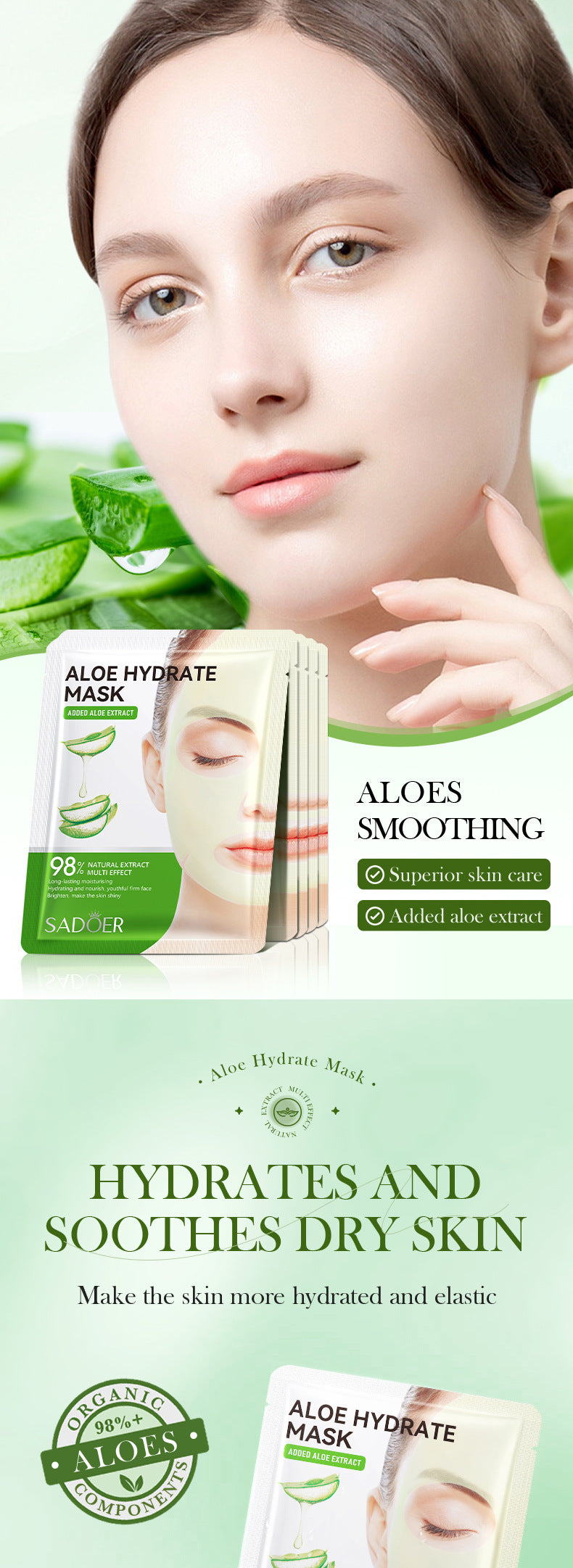 Facial Mask25g SADOER Aloe Vera VC Moisturizing and Rejuvenating Face Mask Sheet Pack for Cross-Border Wholesale