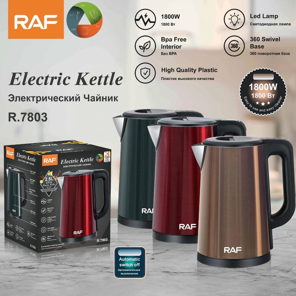 RAF European Standard Electric Kettle Household Water Boiler2.5L High-power double-layer automatic power-off anti-dry burn