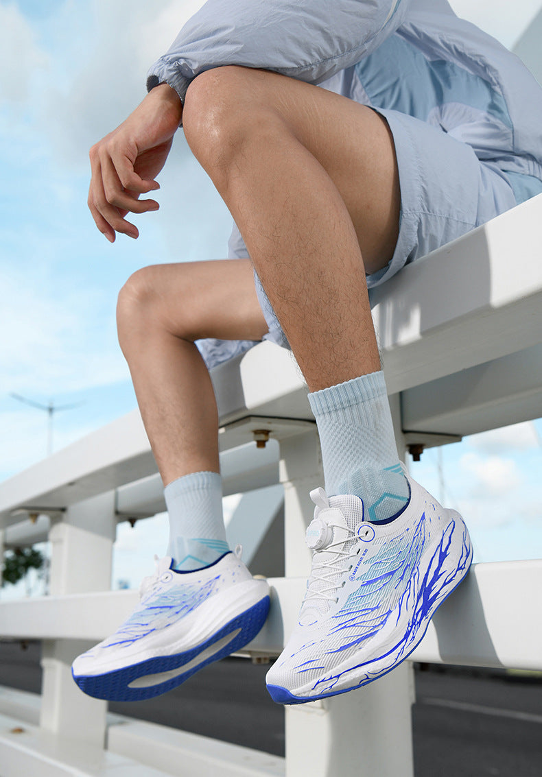 2025New Rotating Buckle Couple Fluorescent Trendy Fashion Running Shoes Real Explosive Carbon Plate Rebound Shock Absorption Sports Shoes