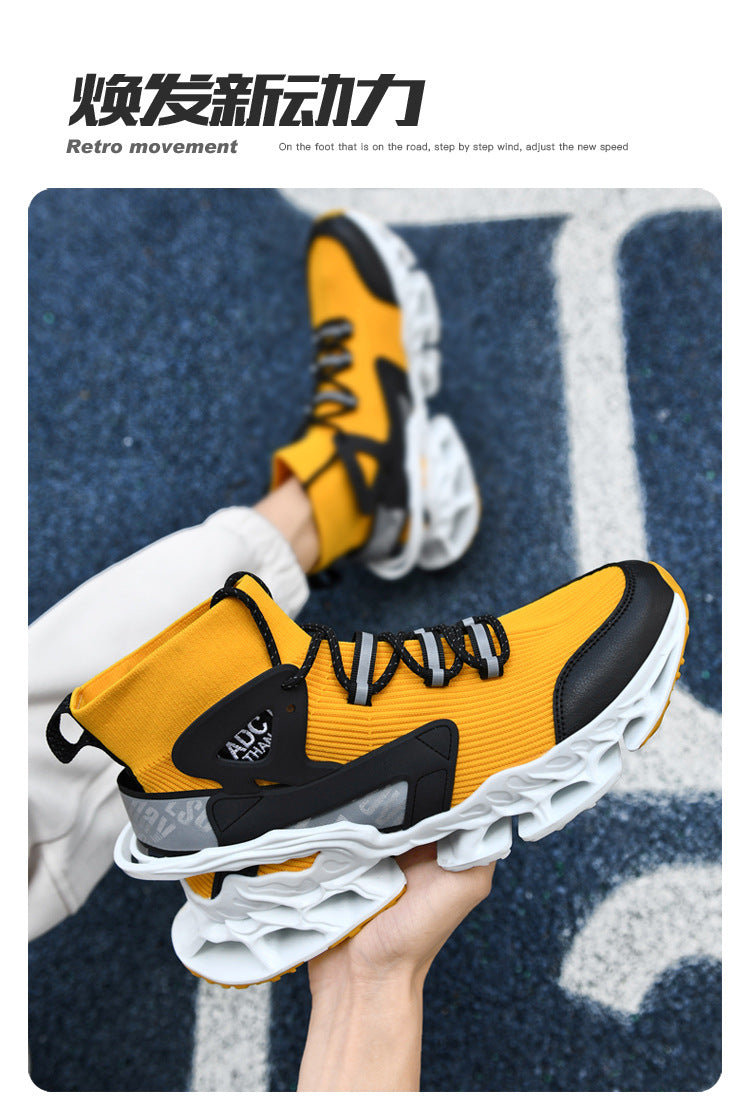 Men's Shoes National Trend Height-Increasing High-Top High-Elastic Running Shoes Basketball Shoes Ultra-Light Shock-Absorbing Running Blade-Sharp Flyknit Sports Shoes