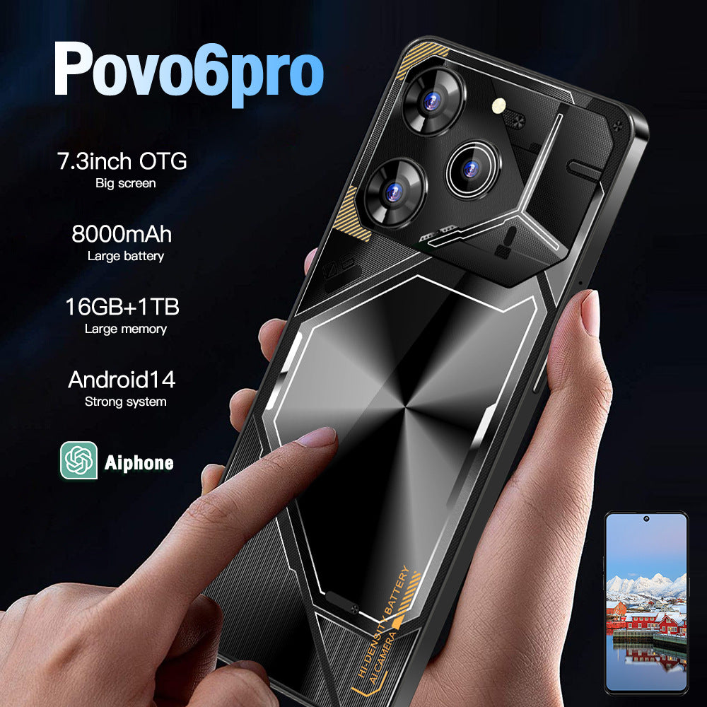 New Global Exclusive Povo6Pro Android16+1T Super Large Screen Smartphone Factory Direct Price
