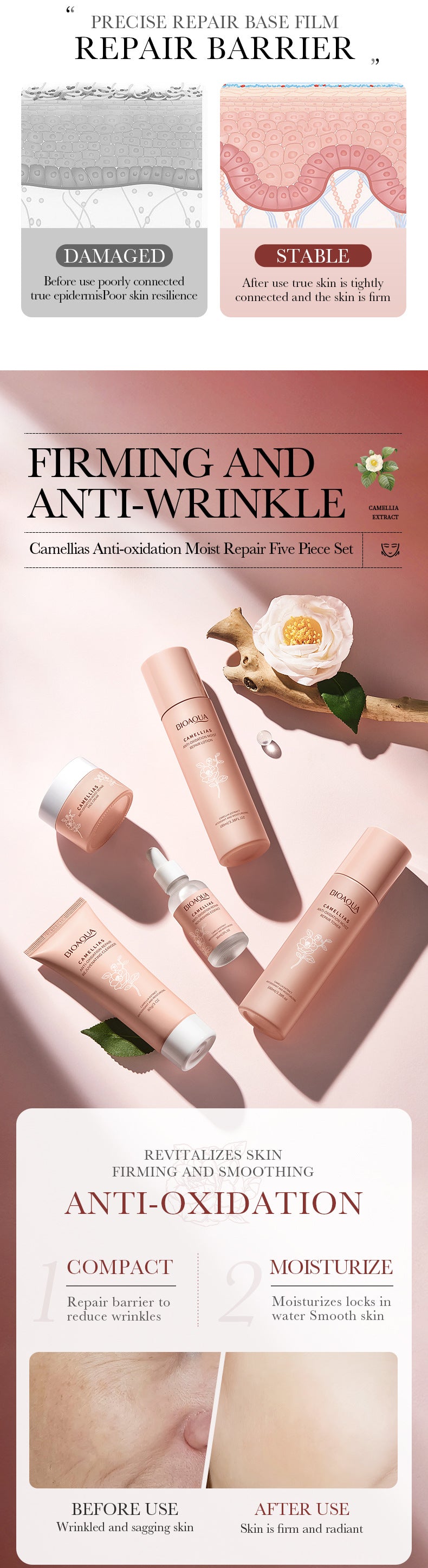 Full English Camellia Five-piece Set BIOAOUA Hydrating and Moisturizing Skincare Set  Wholesale