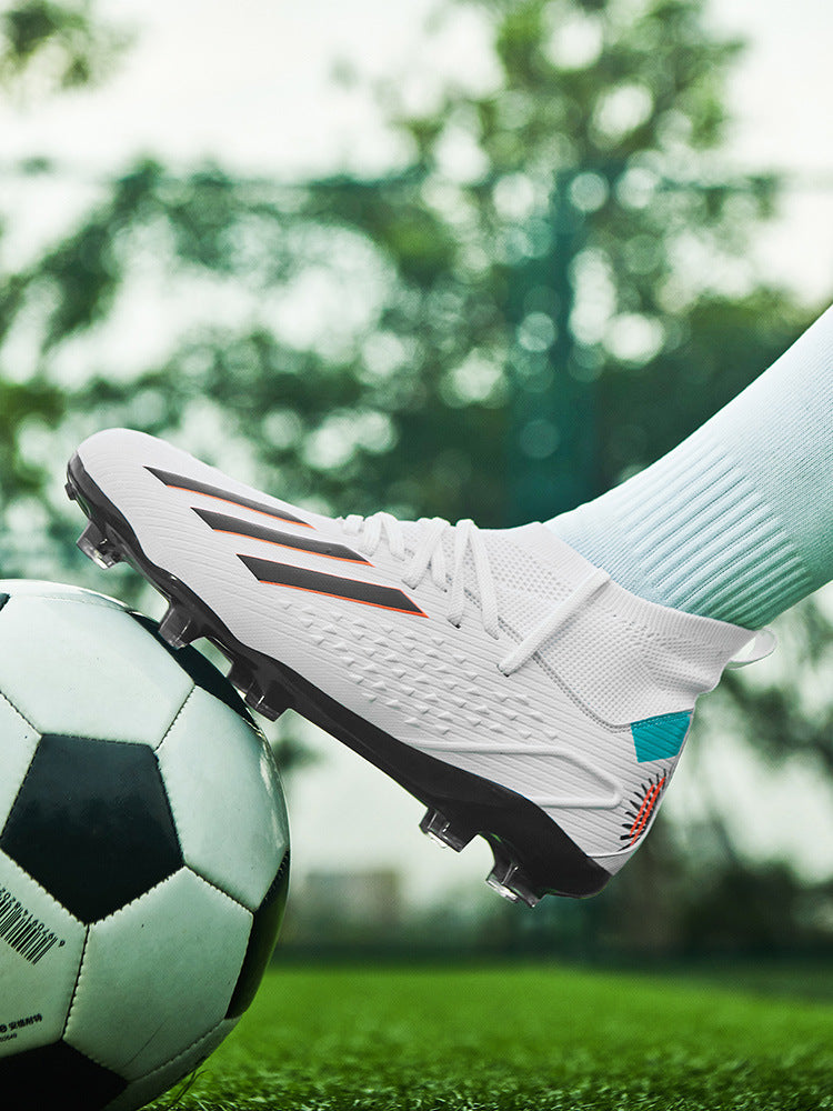 High-top Unisex Youth Soccer Shoes with Broken and Long Spikes for Grass Field Competition Training Student Sports Shoes