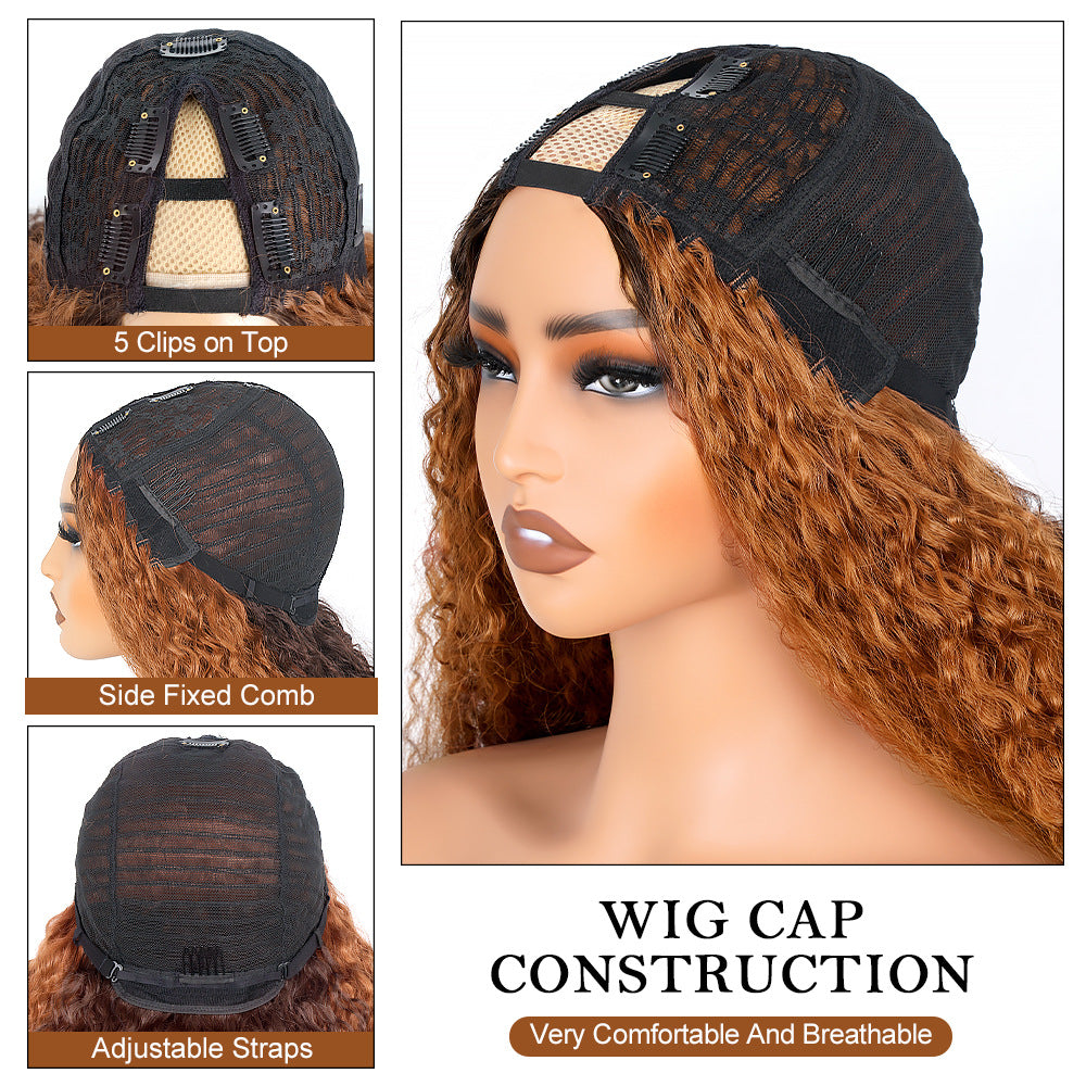 Ginger Orange V part Yaki Wig  Synthetic  Wig Cross-border African Synthetic Fiber Fake