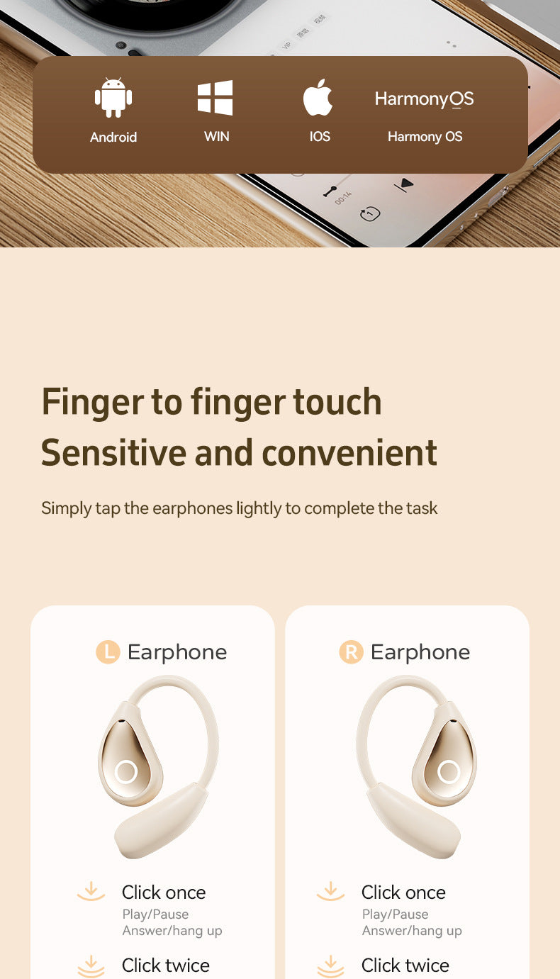 Popular M96Leather Texture Ear-Hook Bluetooth Earphones Ultra-Long Battery Life High-Value Private Model Wireless Bluetooth Earphones