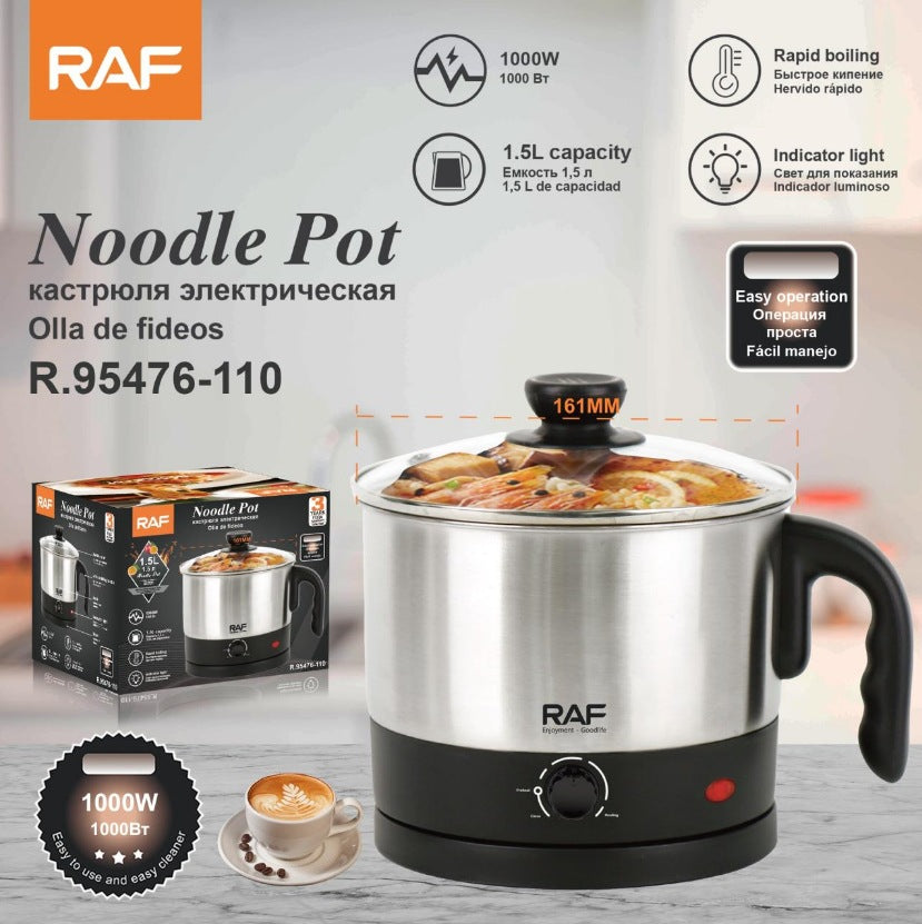 RAF European Standard Portable Stainless Steel Single Person Electric Cooking Cup1.5L Integrated Instant Noodle Cooker Electric Pot R5476
