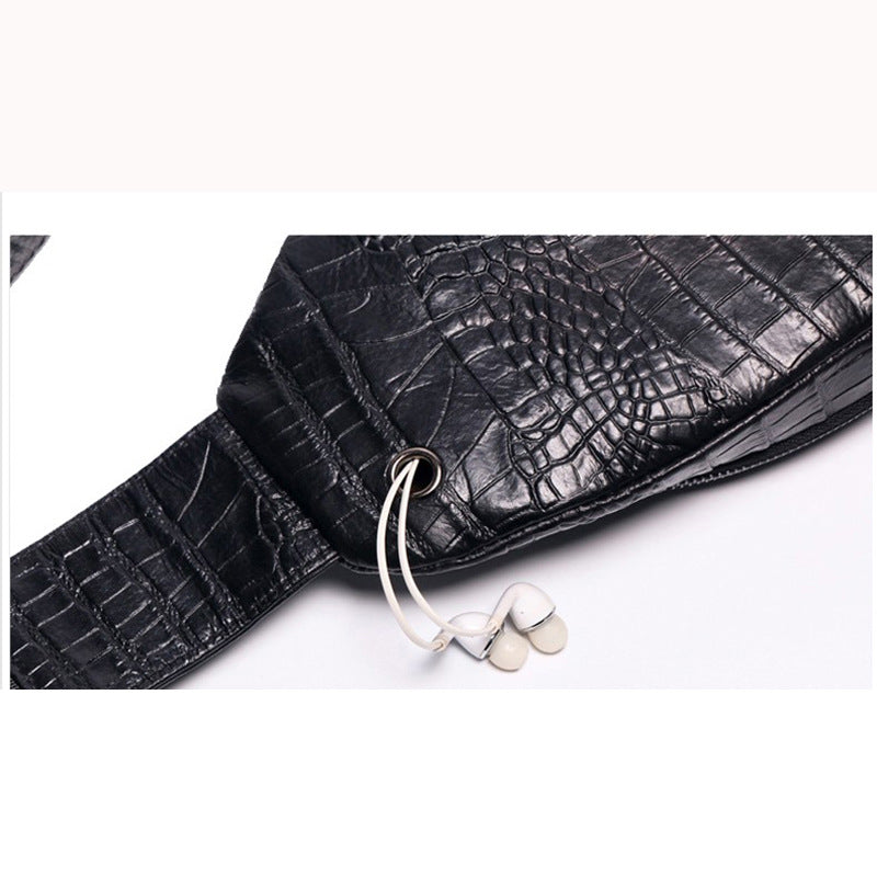 Specialized Password Lock Men's Genuine Leather Chest Bag Crocodile Pattern Top Layer Cowhide Travel Small Shoulder Crossbody Bag Trendy