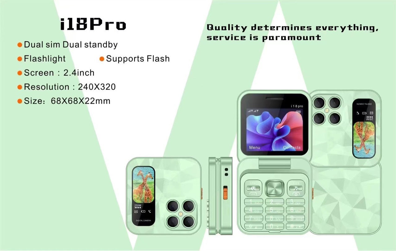 Mini flip Phone New i18pro Flip Phone2.4Dual SIM2G Button Folding Phone