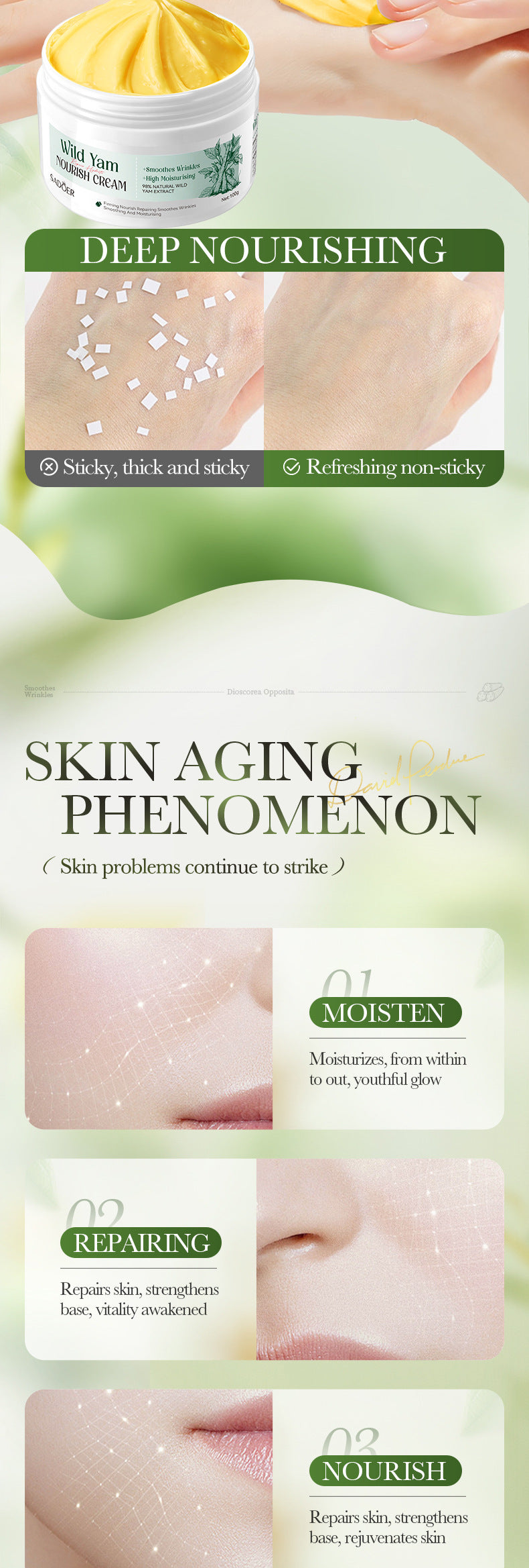 Yam Moisturizing and Nourishing Cream SADOER Moisturizing and hydrating skin cream cross-border foreign trade wholesale