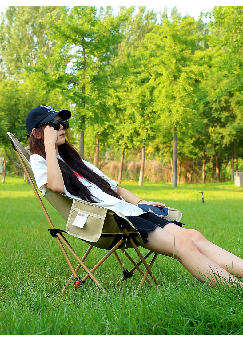 Three-Position Adjustable Moon Chair Reclining Heightened Backrest Outdoor Folding Camping Portable Multi-Functional Chair Camping Chair