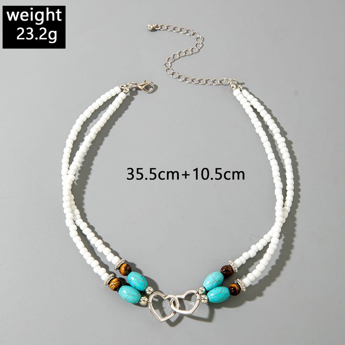 Wholesale Bohemian Vacation Style Rice Bead Turquoise Jewelry Set Metal Heart Jewelry