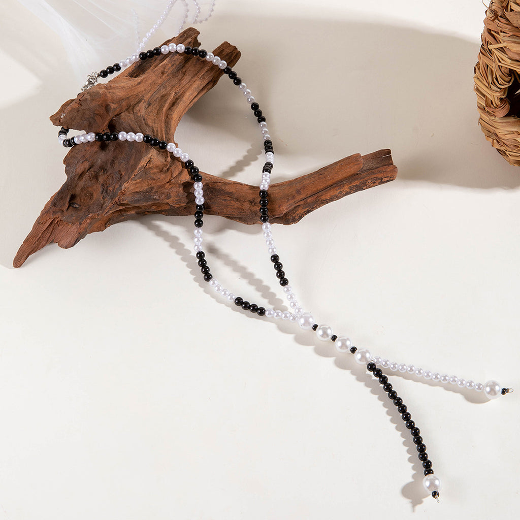 Simple Colorful Beaded Tassel y Chain Necklace Elegant Versatile Diamond-Studded Sweater Chain Jewelry
