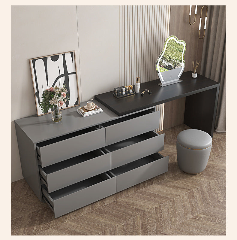 Khaki Gray Solid Wood Dressing Table Bedroom Makeup Cabinet Room Master Bedroom Makeup Mirror Makeup Table Small Apartment Internet Celebrity Makeup