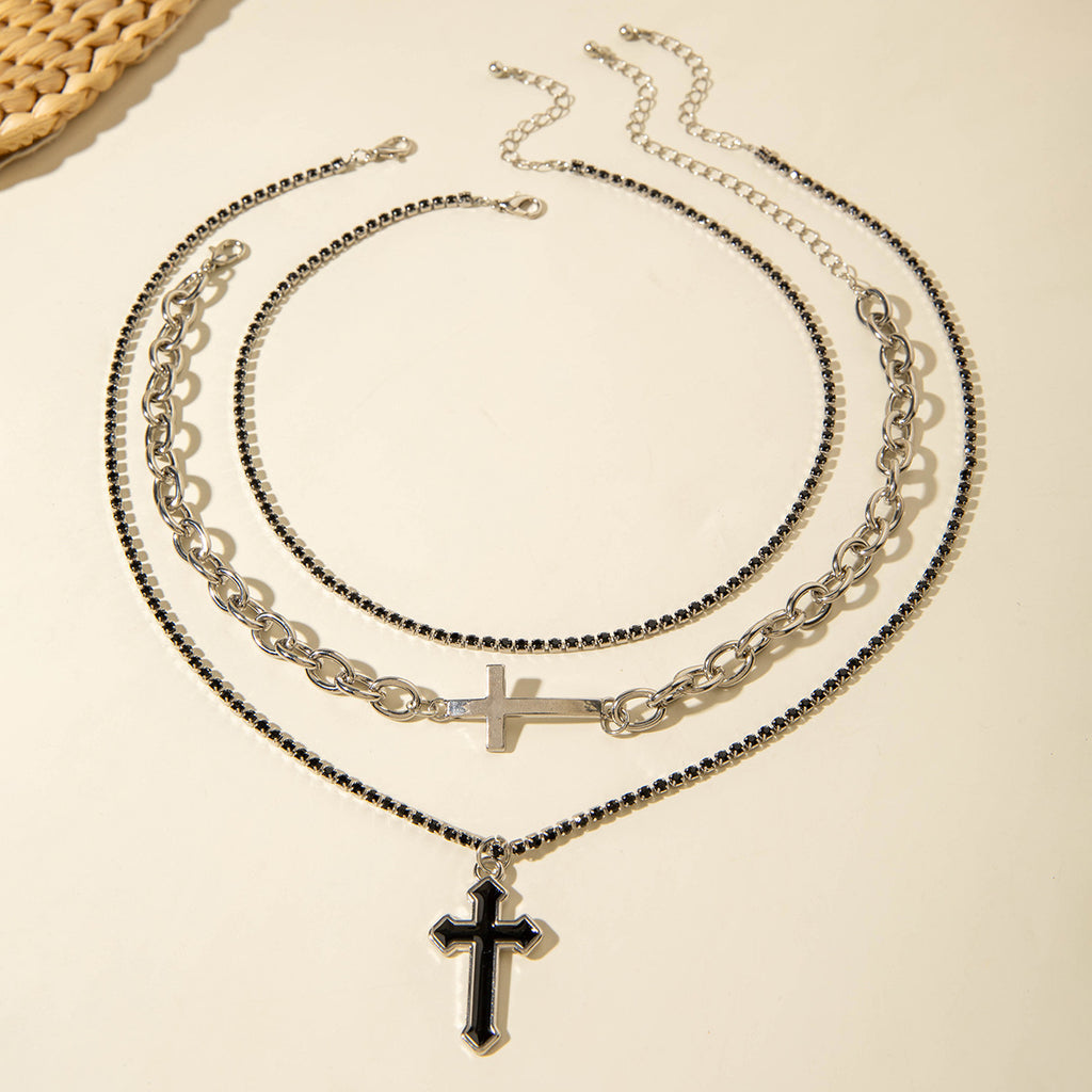 European and American Retro Hollow Cross Necklace Set, Stylish and Unique Hip-Hop Minimalist Style Necklace for Men and Women