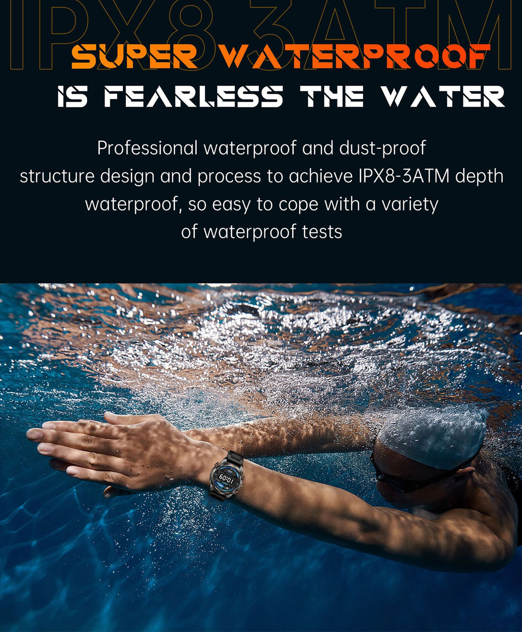 KT80Smart Watch Bluetooth Call True Heart Rate Step Sleep Monitoring IP68Deep Waterproof Flashlight Three-Proof