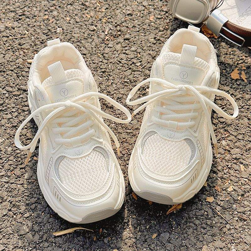 2025New Summer Women's Shoes Dad Shoes Breathable Mesh White Shoes Niche Versatile Thick-Soled Sneakers Casual Shoes