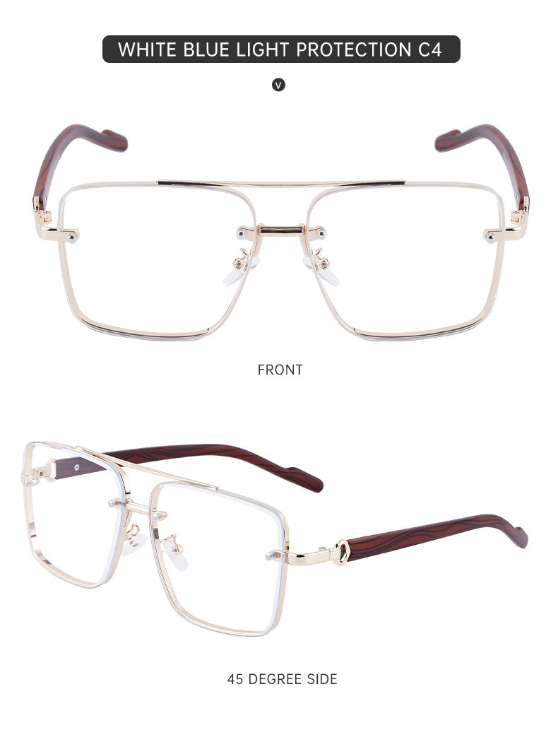 European and American Style Square Frame Cut Edge Sunglasses for Men with Imitation Wood Grain Temples, Men's Trendy Wholesale sunglass