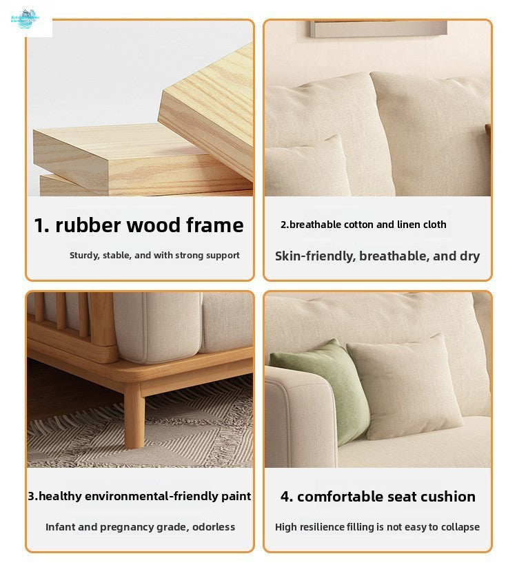 Modern Minimalist Nordic Solid Wood Sofa Economical Living Room Fabric Chaise Longue Natural Wood Sofa Set Small Apartment Furniture